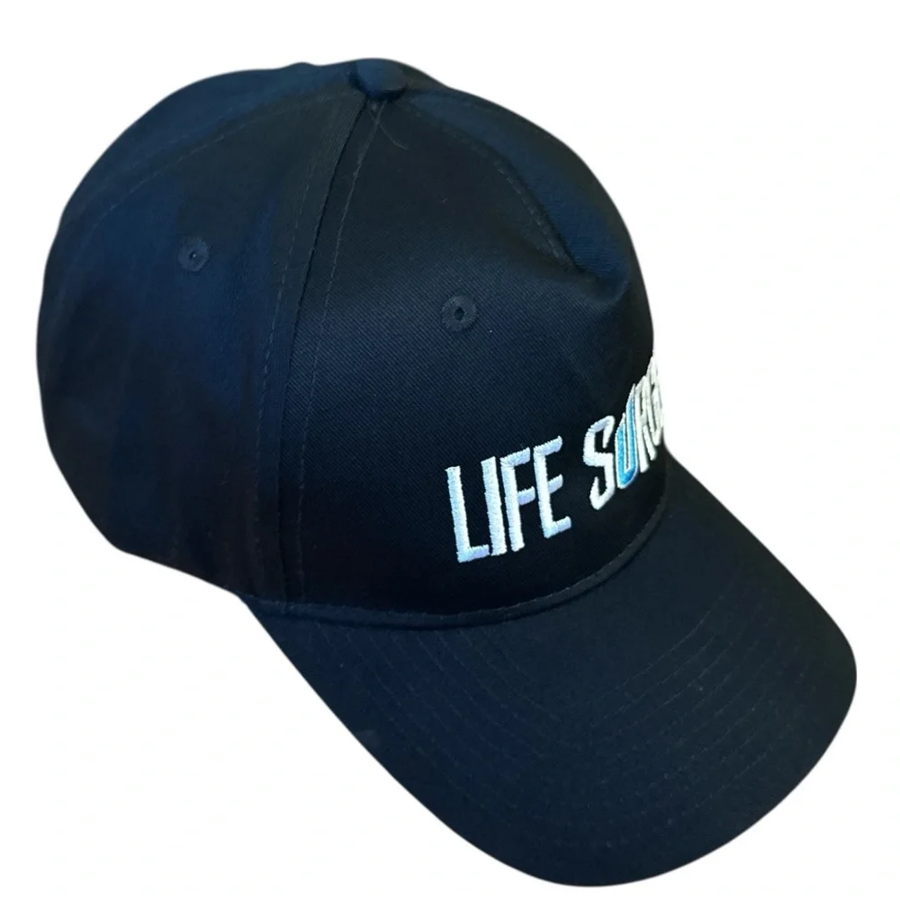 Life Surge Black Adjustable Baseball Cap Logo Embroidered Velcro Closure